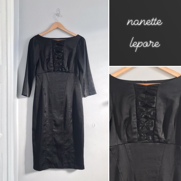 Nanette Lepore Dresses & Skirts - Nanette Lepore Black Satin Midi w/ Bows • 4